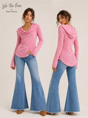 We The Free Free People Bubblegum Pink Cowl Neck Long Sleeve Top M